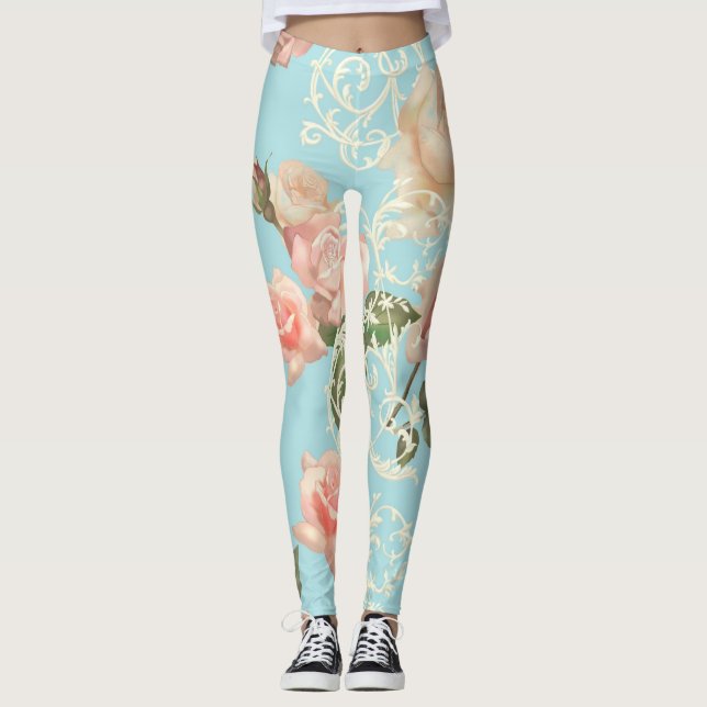 Delikate Aquarell-Rose Leggings (Vorderseite)