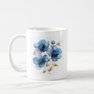 Delikate Aquarellblau-goldene Blume Kaffeetasse