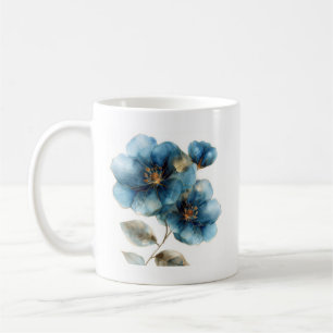 Delikate Aquarellblau-goldene Blume Kaffeetasse