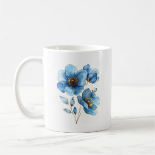 Delikate Aquarellblau-goldene Blume Kaffeetasse