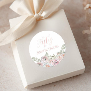 Delikate Aquarellfarben-Blume in hellrosa "Fünfzig Runder Aufkleber