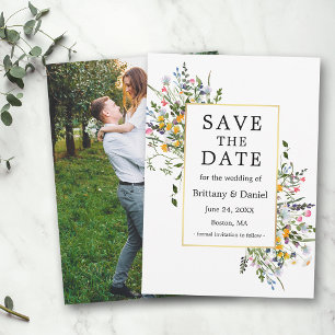 Delikate Aquarellfarben Wildblumen Foto Gold Save The Date