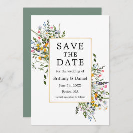 Delikate Aquarellfarben Wildblumen Goldmagen Grün Save The Date