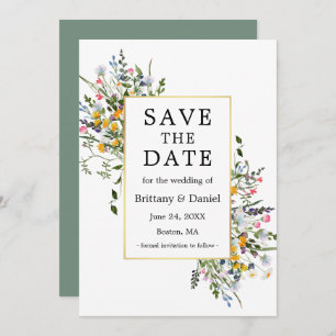 Delikate Aquarellfarben Wildblumen Goldmagen Grün Save The Date