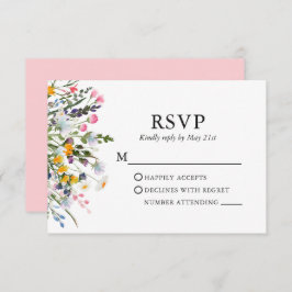 Delikate Aquarellfarben-Wildblumen mit rosafarbene RSVP Karte