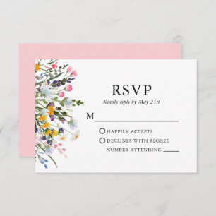 Delikate Aquarellfarben-Wildblumen mit rosafarbene RSVP Karte