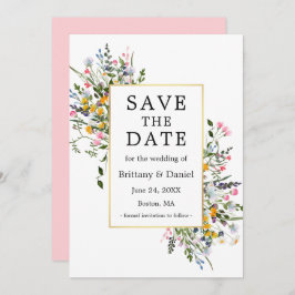 Delikate Aquarellfarben Wildblumen Rosa Blüte Save The Date