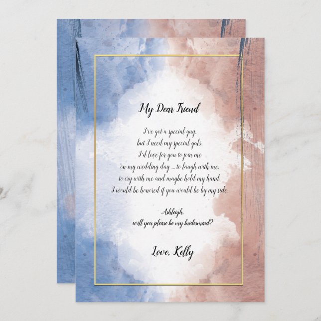 Delikate Aquarelltüte wird meine Brautjungfrau sei Einladung (Vorne/Hinten)