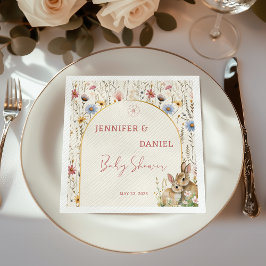 Delikate Beige Wildblume Babydusche Bunny Serviette