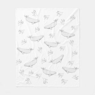 Delikate Beluga-Wale und Seegras-Illustration  Fleecedecke