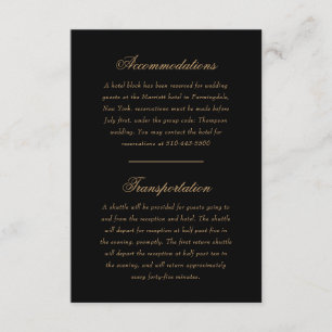 Delikate Black and Gold Script Wedding Direction Begleitkarte
