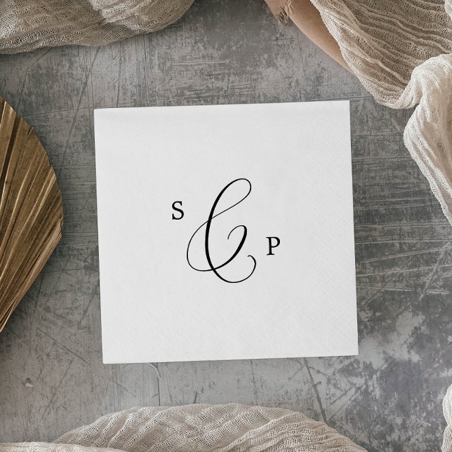 Delikate Black Calligraphy Monogram Wedding Serviette (Von Creator hochgeladen)