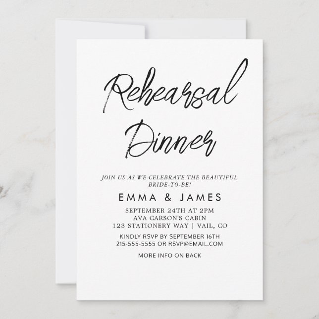 Delikate Black Calligraphy Probe Dinner Invita Einladung (Vorderseite)