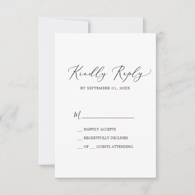 Delikate Black Calligraphy Simple RSVP Card (Vorderseite)