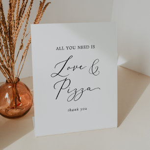 Delikate Black Calligraphy Wedding Liebe und Pizza Sockelschild