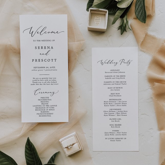 Delikate Black Calligraphy Wedding Party Programm (Von Creator hochgeladen)