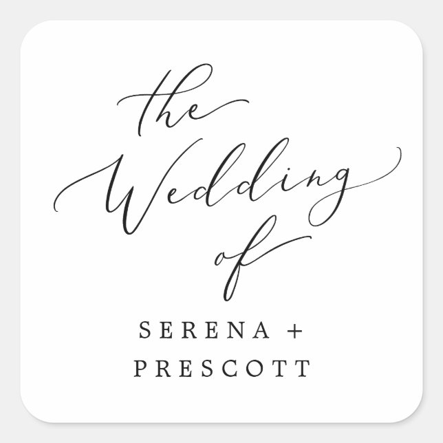 Delikate Black Calligraphy Wedding Umschlag Aufkle Quadratischer Aufkleber (Vorderseite)