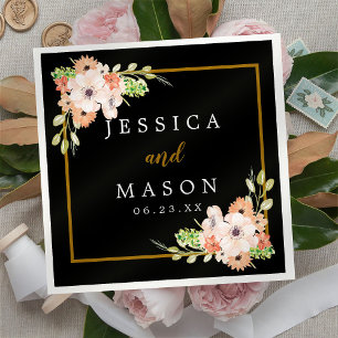 Delikate Black Floral Wedding Cocktail Napkins Serviette