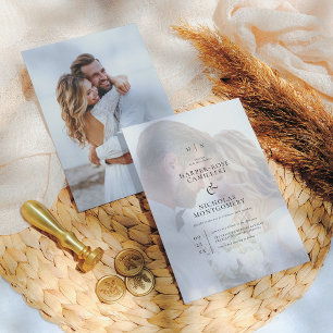 Delikate Black Monogram Calligrafy Foto Wedding Einladung