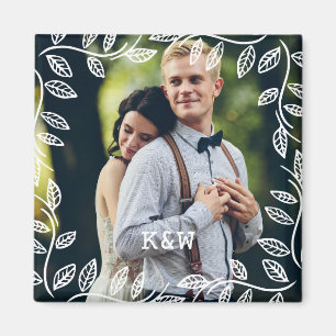 Delikate Blätter rahmen Mit Monogramm Foto Magnet