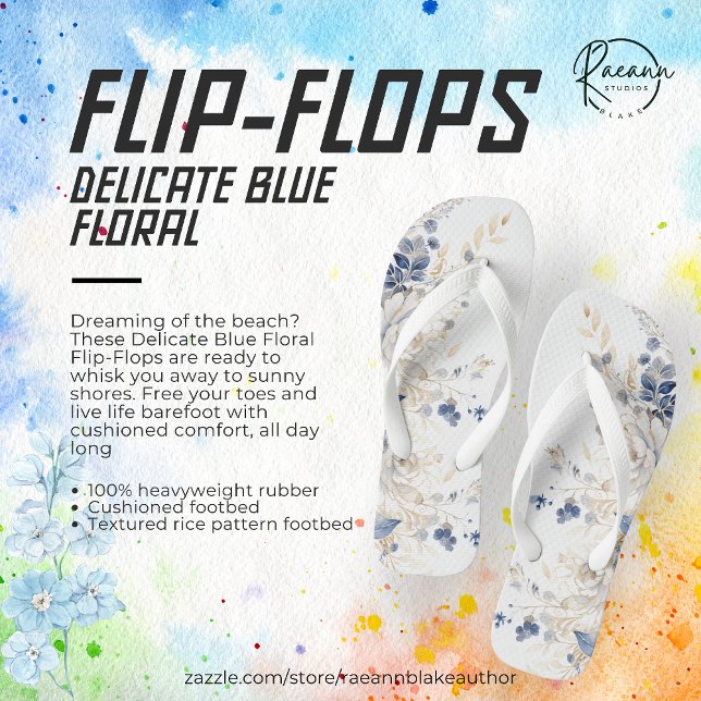 Delikate blaue florale Flip Flops (Von Creator hochgeladen)