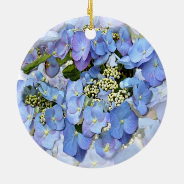 Delikate blaue Lacecap Hydrangea Keramik Baumdekor Keramik Ornament (Hinten)