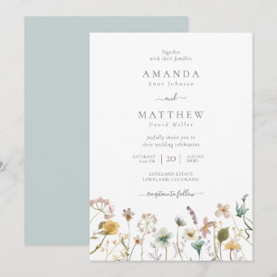 Delikate blaue Wasserfarbe gepresste Blume Hochzei Einladung