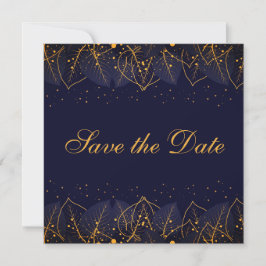 Delikate Blue and Gold Blätter Save the Date