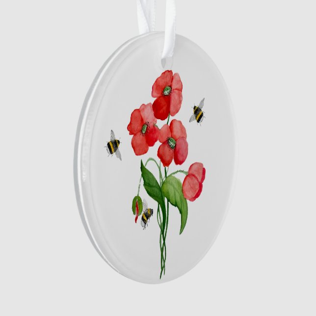 Delikate Blume aus Scharlachrot und Hummeln Ornament (Vorderseite)