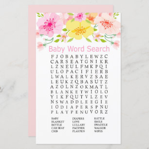 Delikate Blume Baby Shower Word Search Game