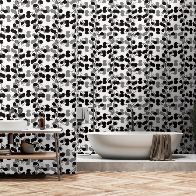 Delikate Blume Garland Schwarz & Weiß Tapete (Badezimmer)