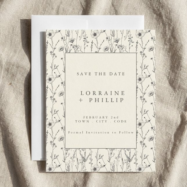 Delikate Blume Gartenhochzeit Save The Date (Delicate wild flowers garden wedding save the date.)