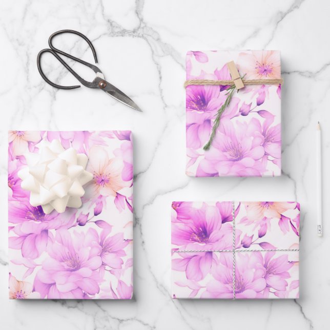 Delikate Blume in Aquarellfarbe Geschenkpapier Set (Vorderseite)
