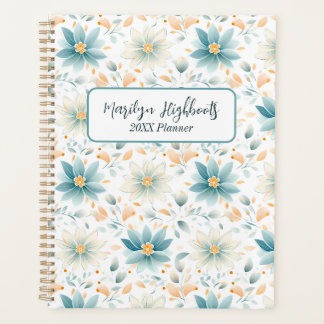 Delikate Blume in Blau und Weiß mit orangen Blätte Planer