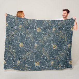 Delikate Blume - Line Art nahtlos Muster 2 Fleecedecke