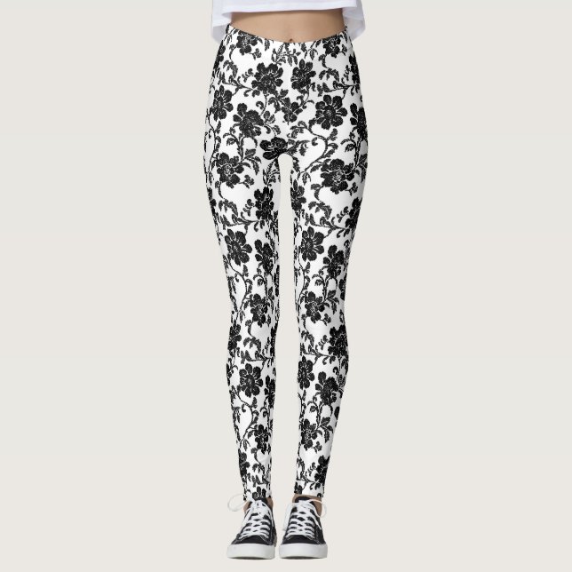 Delikate Blume Schwarzes Muster Leggings (Vorderseite)
