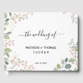 Delikate Blume und Eukalyptus-Blätter Gästebuch