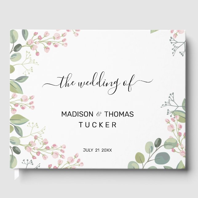 Delikate Blume und Eukalyptus-Blätter Gästebuch (Vorderseite)