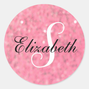 Delikate Blur Pink Monogram Sparkle Runder Aufkleber