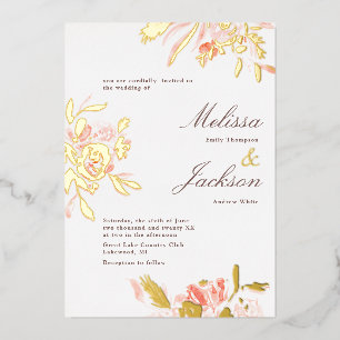 Delikate Blush Blume und Blütenhochzeit Folieneinladung