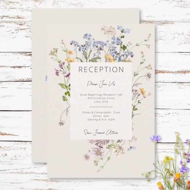 Delikate Boho Wildblumen Cream Empfang Hochzeit Begleitkarte (Delicate Boho Wildflowers Cream Reception Wedding Enclosure Card)
