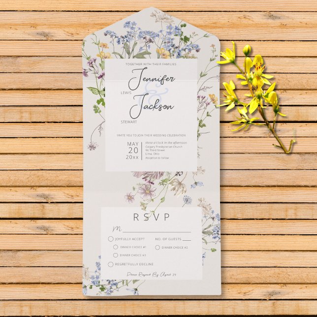 Delikate Boho Wildblumen Creme Dinner All In One Einladung (Delicate Boho Wildflowers Cream No Dinner All In One Invitation)