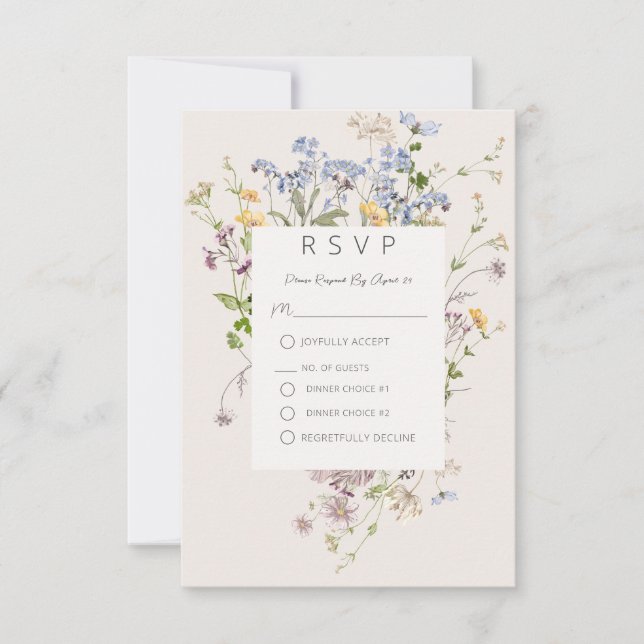 Delikate Boho-Wildblumen Creme Response Card RSVP Karte (Vorderseite)