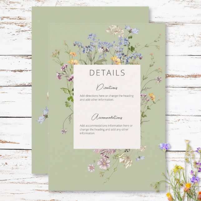 Delikate Boho Wildblumen Grüne Details Begleitkarte (Delicate Boho Wildflowers Green Details Enclosure Card)