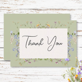 Delikate Boho Wildblumen Grüne Hochzeit Dankeskarte