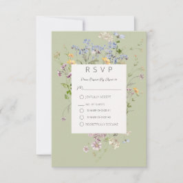 Delikate Boho Wildblumen Grüne Hochzeit RSVP Karte