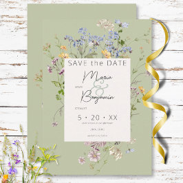 Delikate Boho Wildblumen Grüne Hochzeit Save The Date