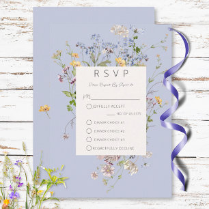 Delikate Boho Wildblumen Periwinkle Drei-Gang-Aben RSVP Karte