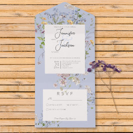 Delikate Boho Wildblumen Periwinkle Kein Abendesse All In One Einladung