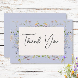 Delikate Boho Wildblumen Periwinkle Wedding Dankeskarte